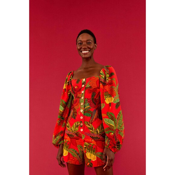 RED FOREST BIRDS ROMPER
